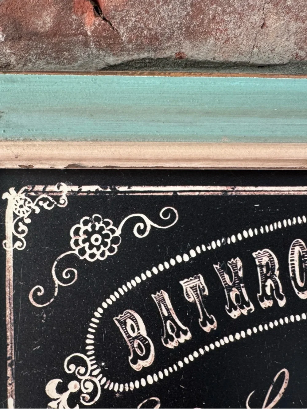 Hobby Lobby Teal and Cream Framed Bathroom Rules Chalkboard Sign